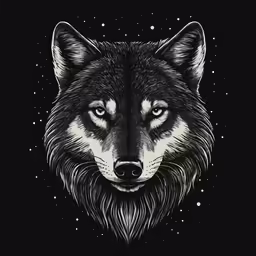 the head of a wolf with a beard on a dark background
