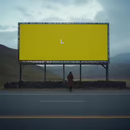 a person standing under a giant billboard sign