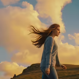 a young woman stands on the field alone