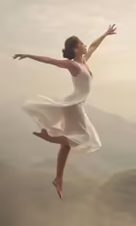 woman dressed in white dancing on a clifftop
