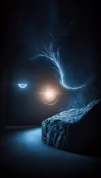 a dimly lit room is decorated with swirling lights