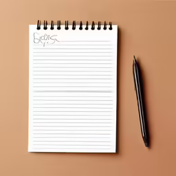 a notepad on a table with pen