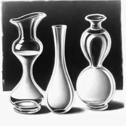 three large vases next to each other on a table