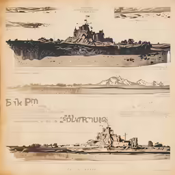 four paintings depicting a lighthouse and some buildings