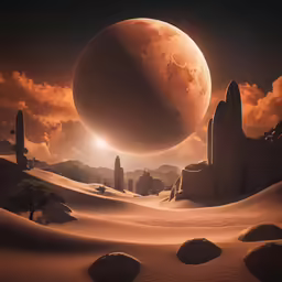 an image of the moon in a desert