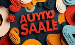 an orange and yellow sale sign next to some paper flowers