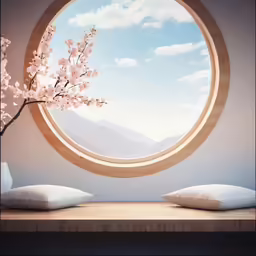 a room that has a window and pillows