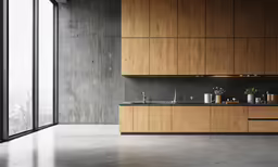 a large kitchen with lots of counter space