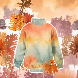 an image of colorful clothing on a picture of orange and pink fall flowers,an image of an image of an orange and green sweater with flowers on it