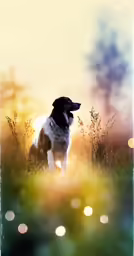 the border collie is standing in the grass and flowers