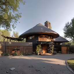 a house built around a tree trunk in the desert