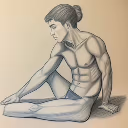 a man is doing yoga poses while sitting on the ground,a drawing of a man doing a pose in pencil