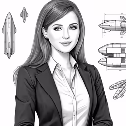 a drawing of a girl with a plane in the background