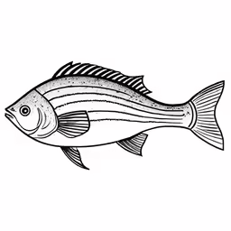 a black and white drawing of a fish on a white background