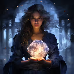 a girl holding a crystal ball over her hands,a woman holding an crystal ball in her hands