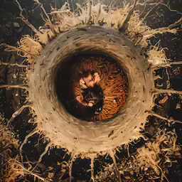 a man is inside the middle of a tree