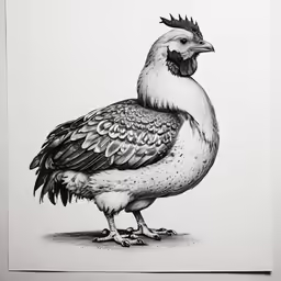 a cock bird with a crown is in the middle of an empty white paper