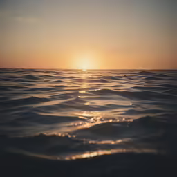 the setting sun over a calm sea in the ocean