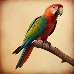 a colorful parrot sits on a tree branch