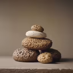 some brown and white cookies on top of each other