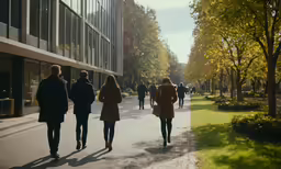 a group of people walking down the road