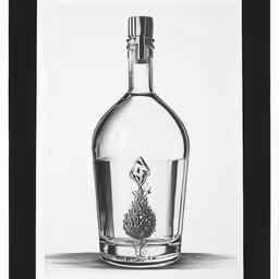 an engraving of a bottle with a tree on it
