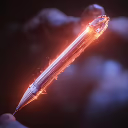 someone is holding a small crystal pen