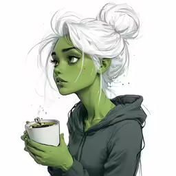 an illustration of a woman holding a coffee mug