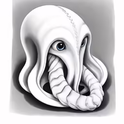 a drawing of a white elephant in chains