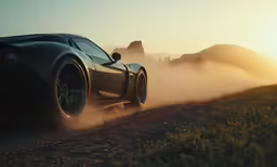 a black sports car driving down the road