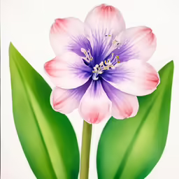 pink and purple flower with large green leaves