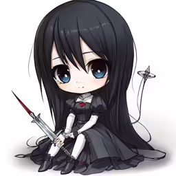 the girl with long black hair sitting on the ground