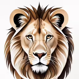 a lion that is facing forward with a white background