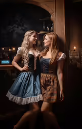 two women pose for the camera on stage