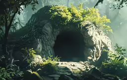 a rock tunnel sitting in the middle of a forest