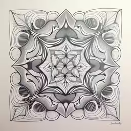 a drawing of a flower in a square shape,a drawing by a youngster