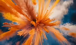 a blue and white picture of an orange explosion