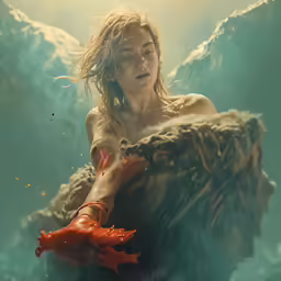 a beautiful woman swimming in the ocean near rocks