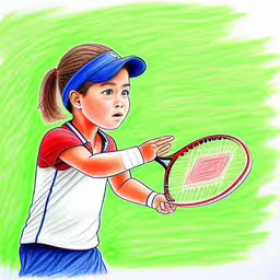 a drawing of a girl in action playing tennis