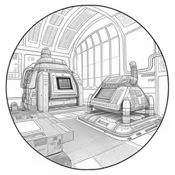 this picture is of a space station that looks like an interconnected spaceship,a futuristic city with two buildings and a tv