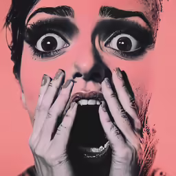 woman covering her mouth with both hands