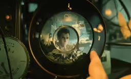 a man in the reflection in a clock