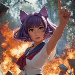 an anime character pointing up and giving the peace sign
