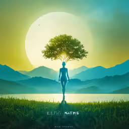 the poster for an upcoming movie called ellwinine,a man standing under a tree on top of a lush green field