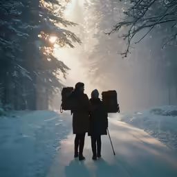 a couple is on the snow with skis