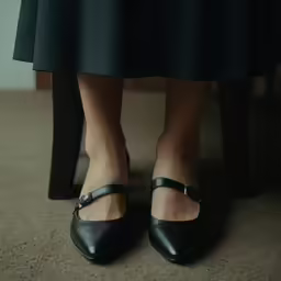 the legs of a woman in black heels