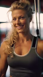 this woman is smiling and looking at the camera,the woman is smiling wearing a gray bra