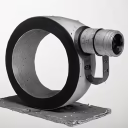 a camera sits on a surface with tape
