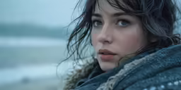 the young woman has been photographed in the snow and water