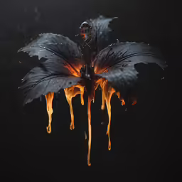a very pretty black and red flower with yellow flames